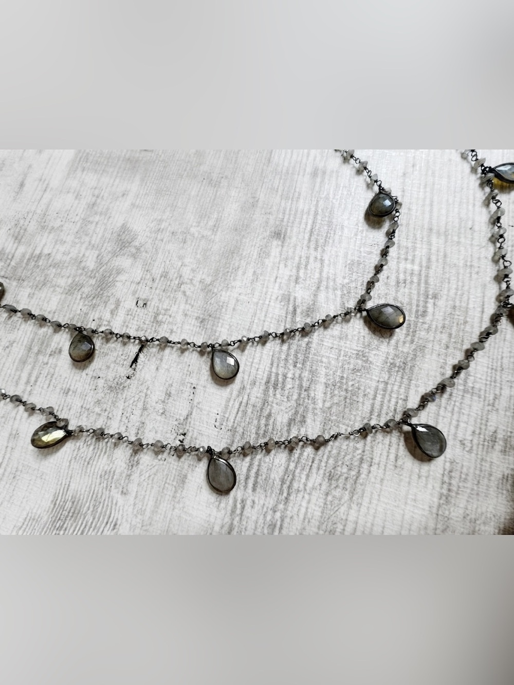 Vintage Boho 925 Sterling Silver Faceted Labradorite Station Layering Necklace - Picture 6 of 7